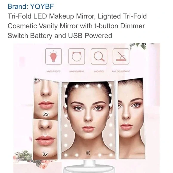 Trifold LED Makeup Mirror With dimmer and usb, Brand New in Box! Taking offers!!
